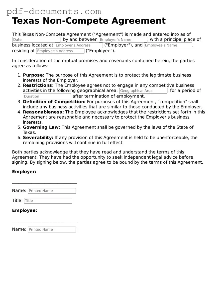 Legal Non-compete Agreement Template for the State of Texas
