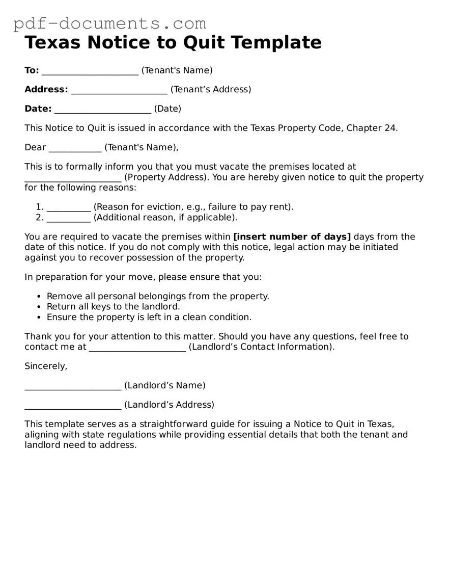 Legal Notice to Quit Template for the State of Texas