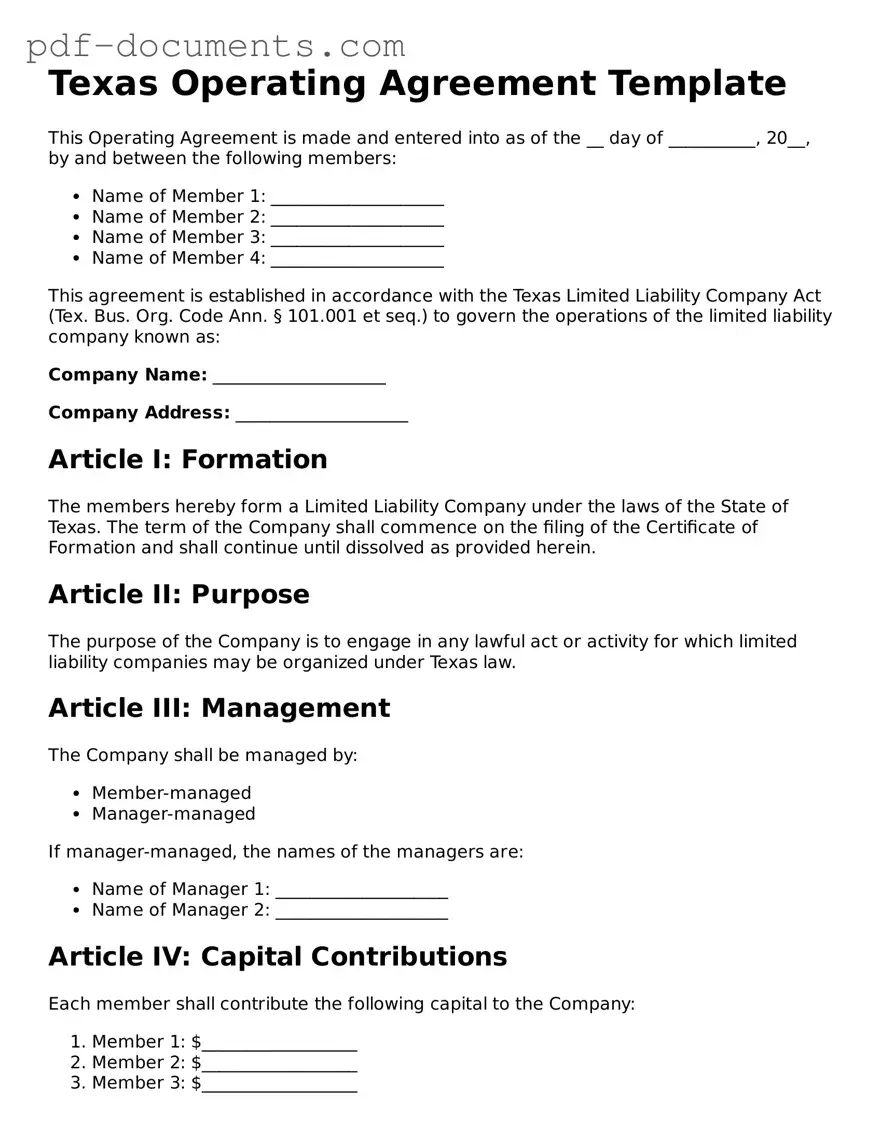 Legal Operating Agreement Template for the State of Texas