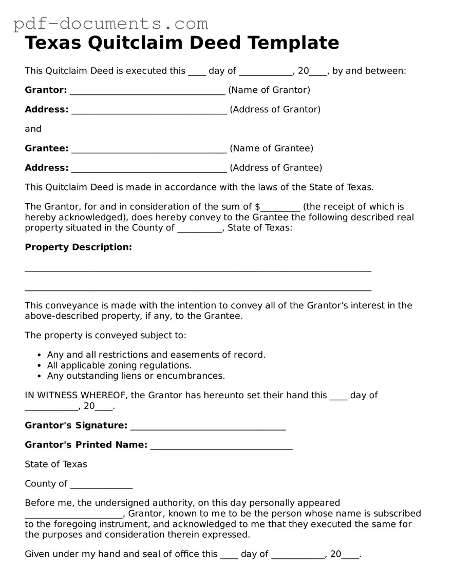 Legal Quitclaim Deed Template for the State of Texas