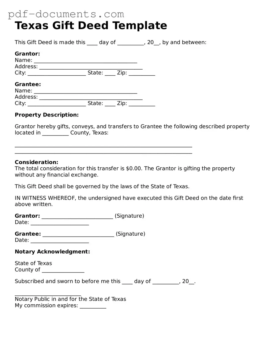 Legal Gift Deed Template for the State of Texas