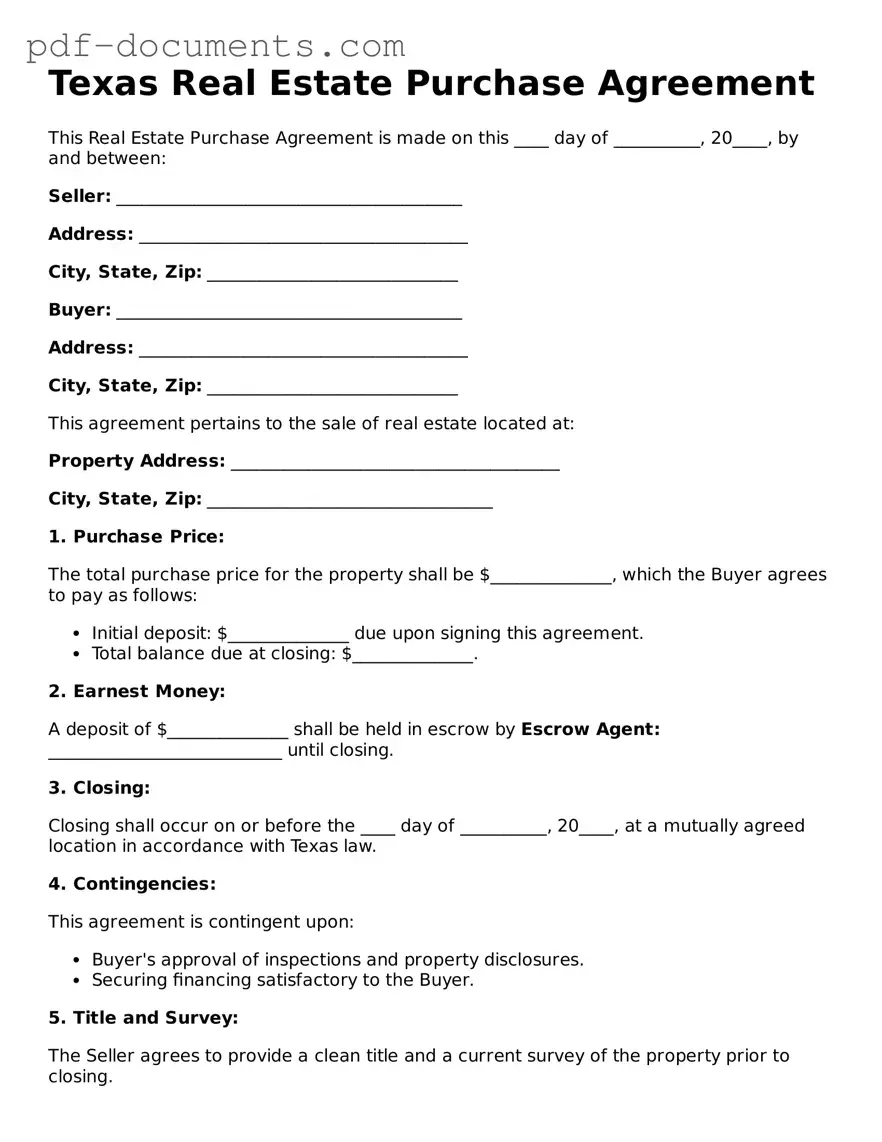 Legal Real Estate Purchase Agreement Template for the State of Texas