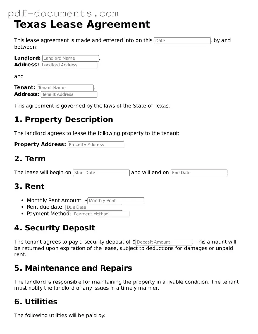 Legal Lease Agreement Template for the State of Texas