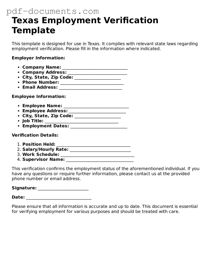 Legal Employment Verification Template for the State of Texas