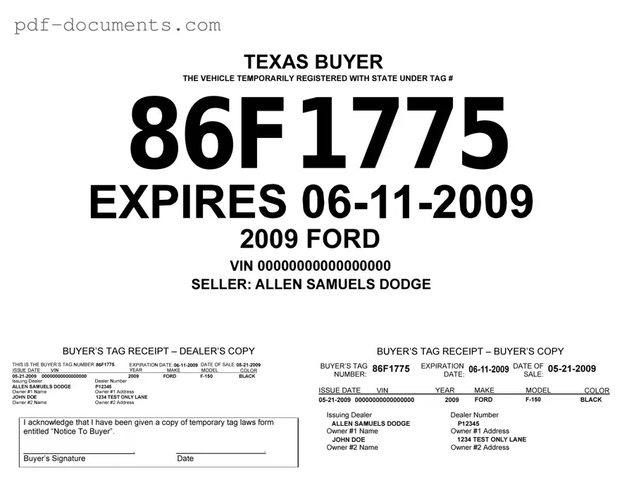 Download Texas Temporary Tag Form