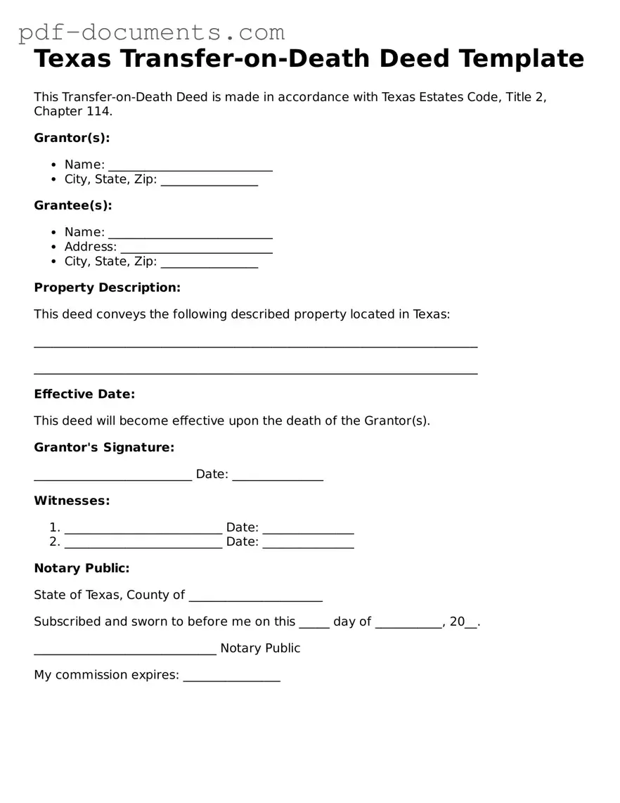 Legal Transfer-on-Death Deed Template for the State of Texas