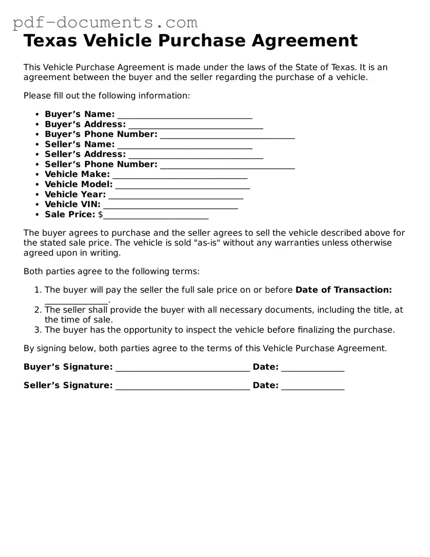 Legal Vehicle Purchase Agreement Template for the State of Texas