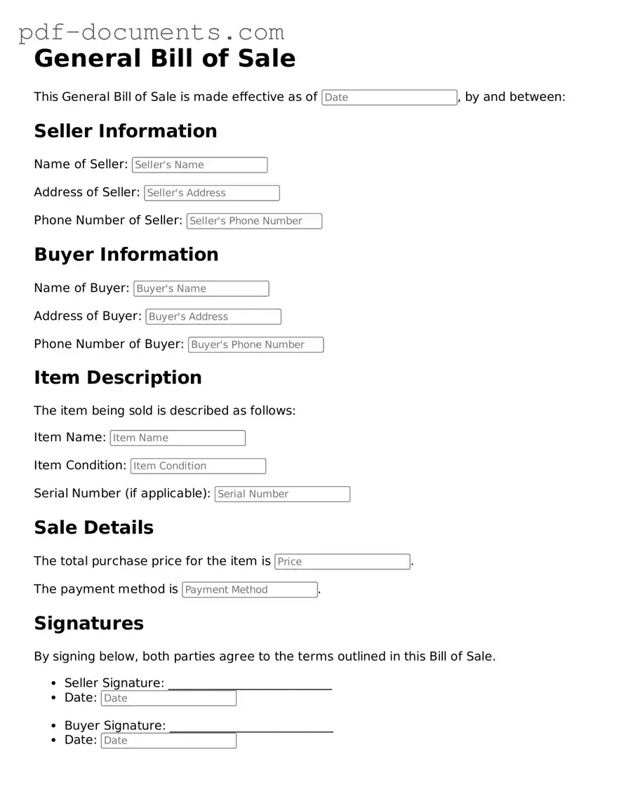 Printable General Bill of Sale Form