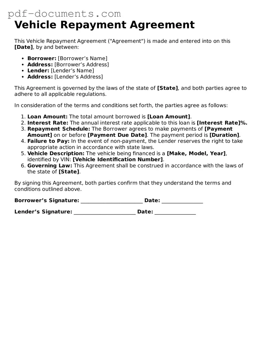 Printable Vehicle Repayment Agreement Form