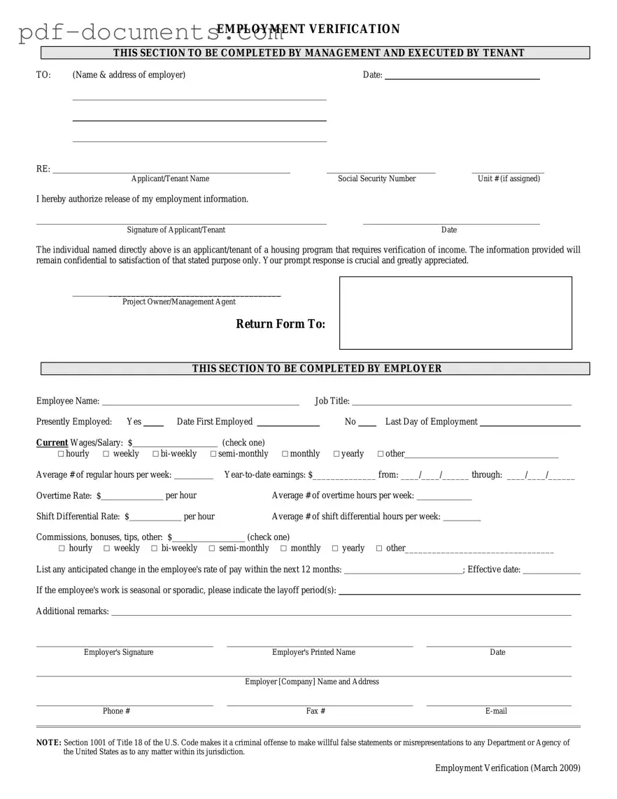 Download Employment verification form Form