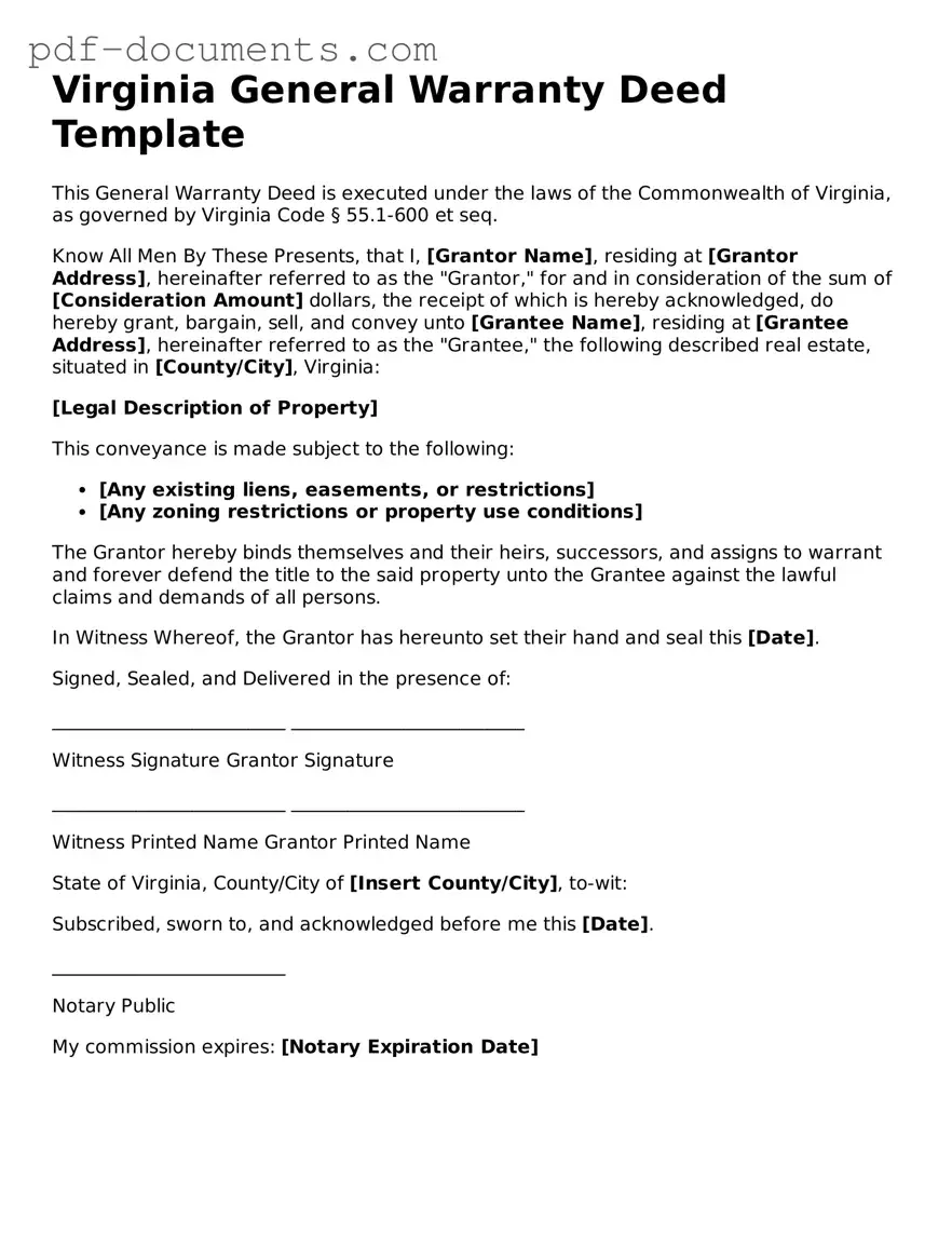 Legal Deed Template for the State of Virginia