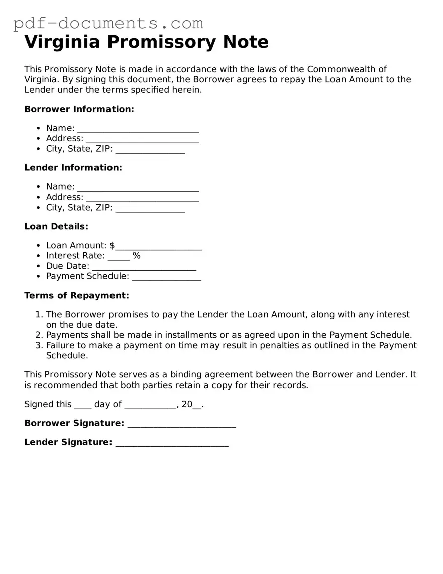 Legal Promissory Note Template for the State of Virginia