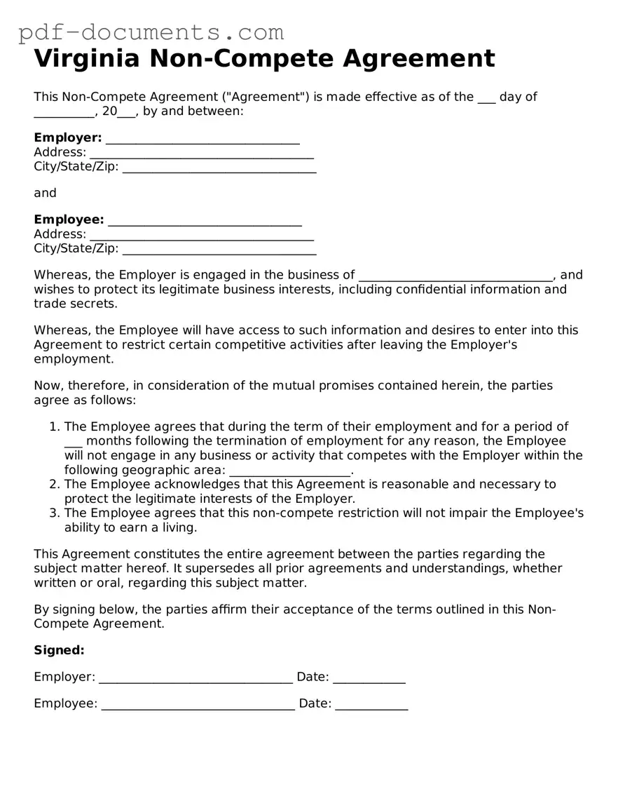 Legal Non-compete Agreement Template for the State of Virginia