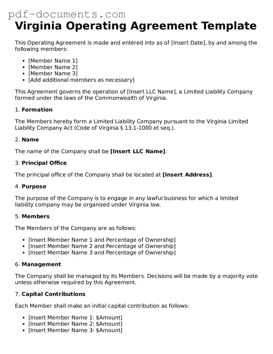 Legal Operating Agreement Template for the State of Virginia