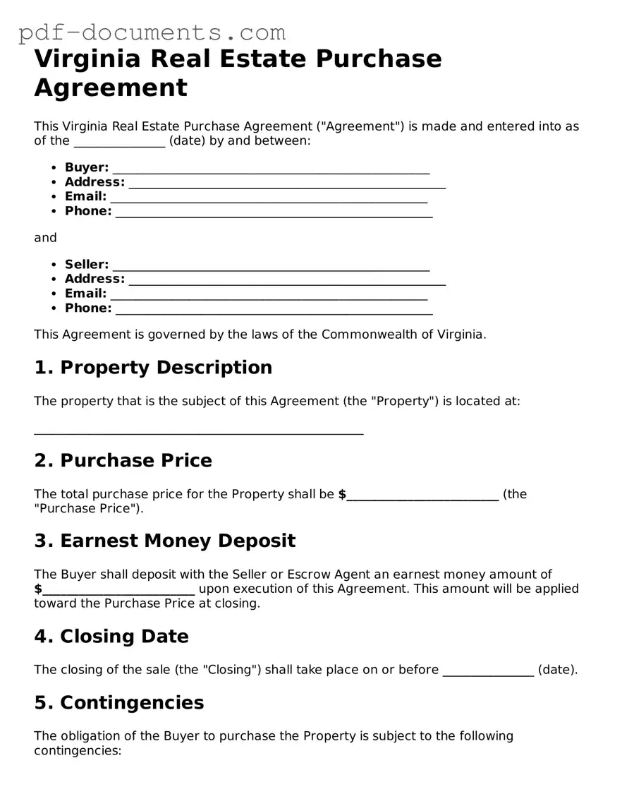 Legal Real Estate Purchase Agreement Template for the State of Virginia