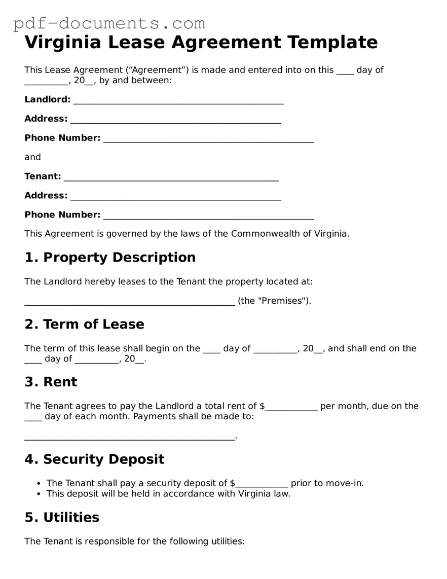 Legal Lease Agreement Template for the State of Virginia
