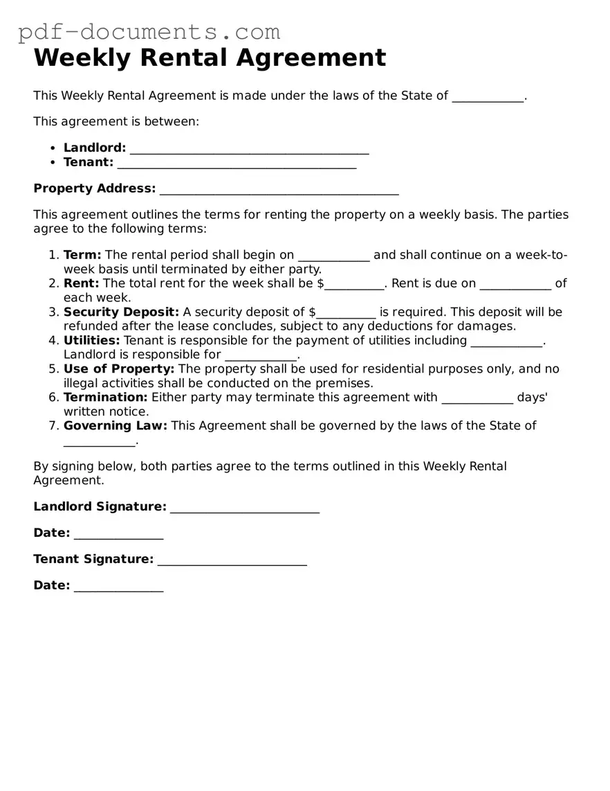 Printable Weekly Rental Agreement Form