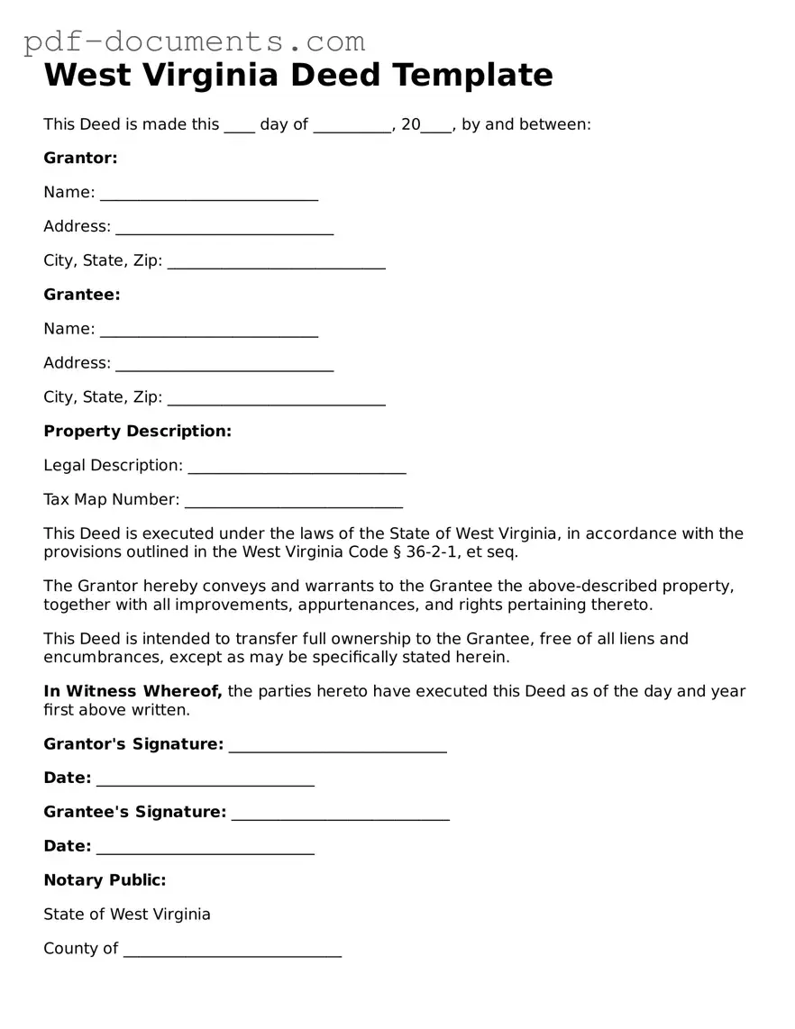 Legal Deed Template for the State of West Virginia
