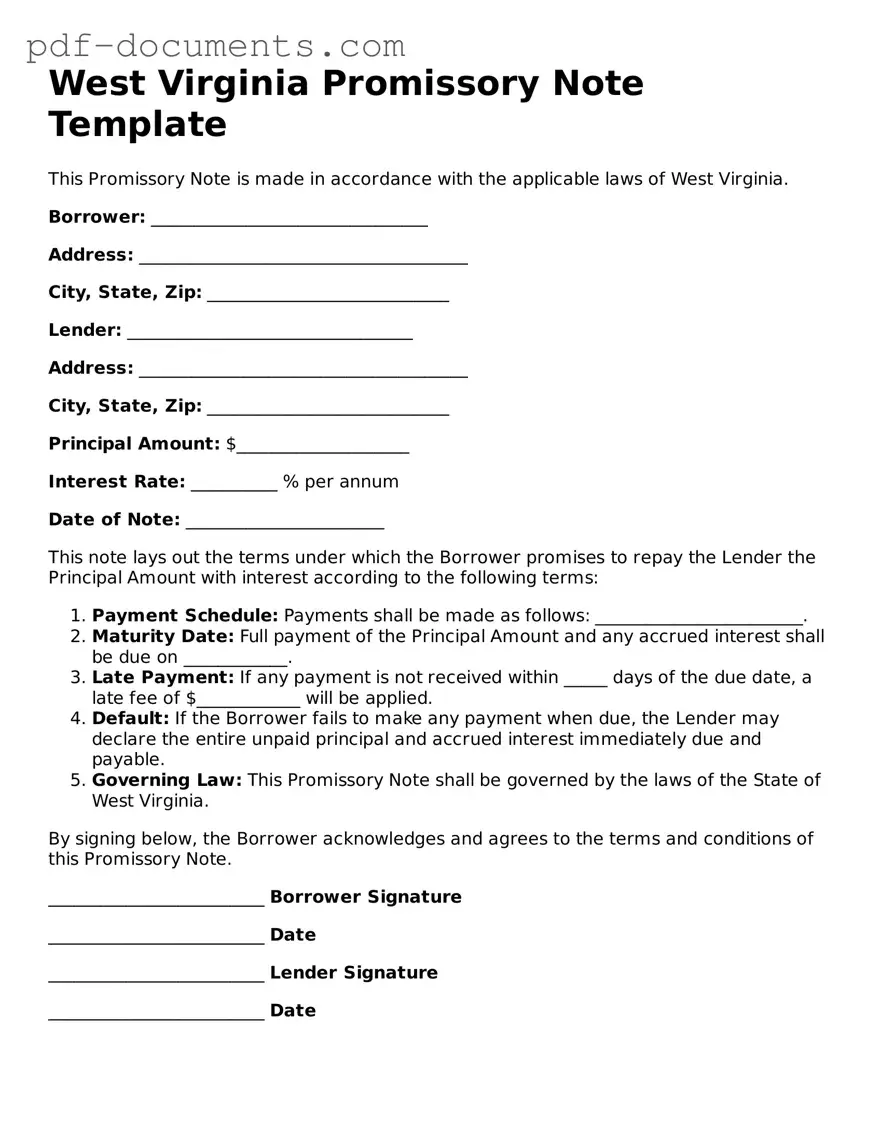 Legal Promissory Note Template for the State of West Virginia