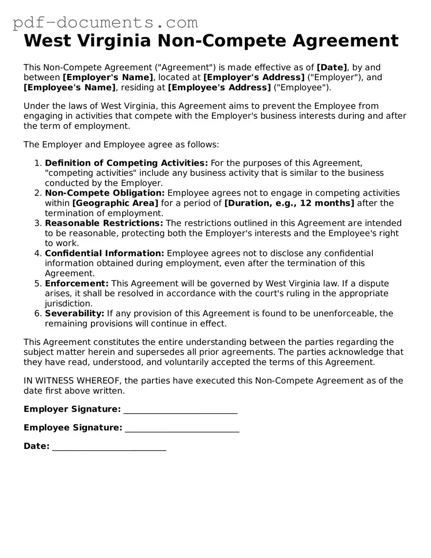 Legal Non-compete Agreement Template for the State of West Virginia