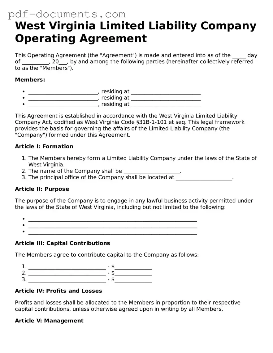 Legal Operating Agreement Template for the State of West Virginia