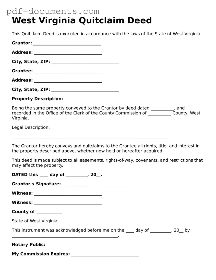 Legal Quitclaim Deed Template for the State of West Virginia