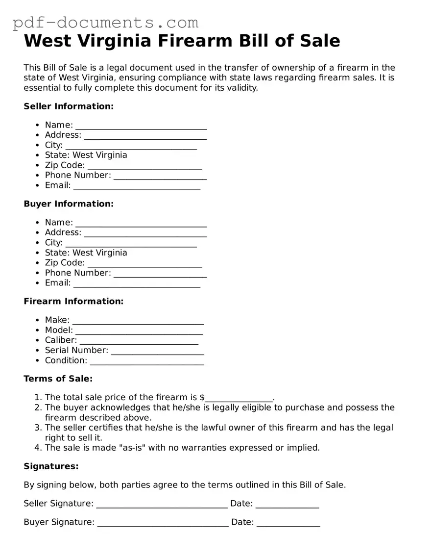 Legal Firearm Bill of Sale Template for the State of West Virginia