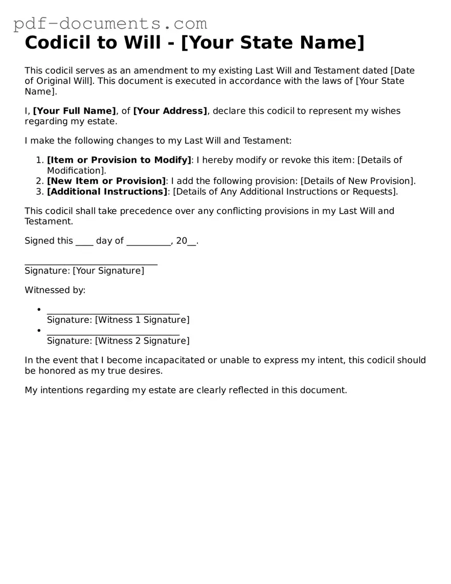 Printable Codicil to Will Form