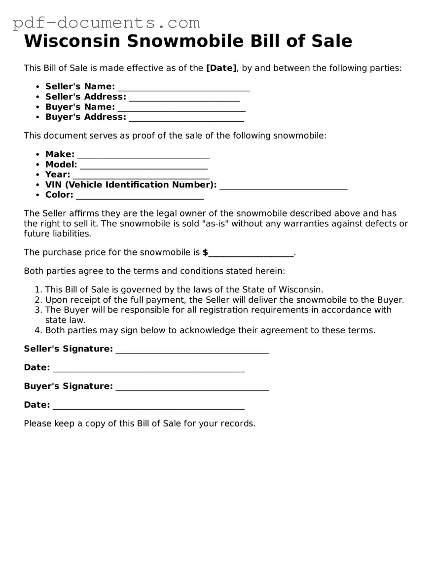 Legal Snowmobile Bill of Sale Template for the State of Wisconsin