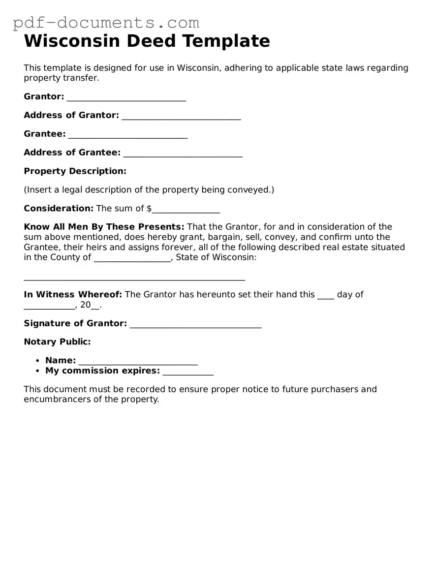 Legal Deed Template for the State of Wisconsin