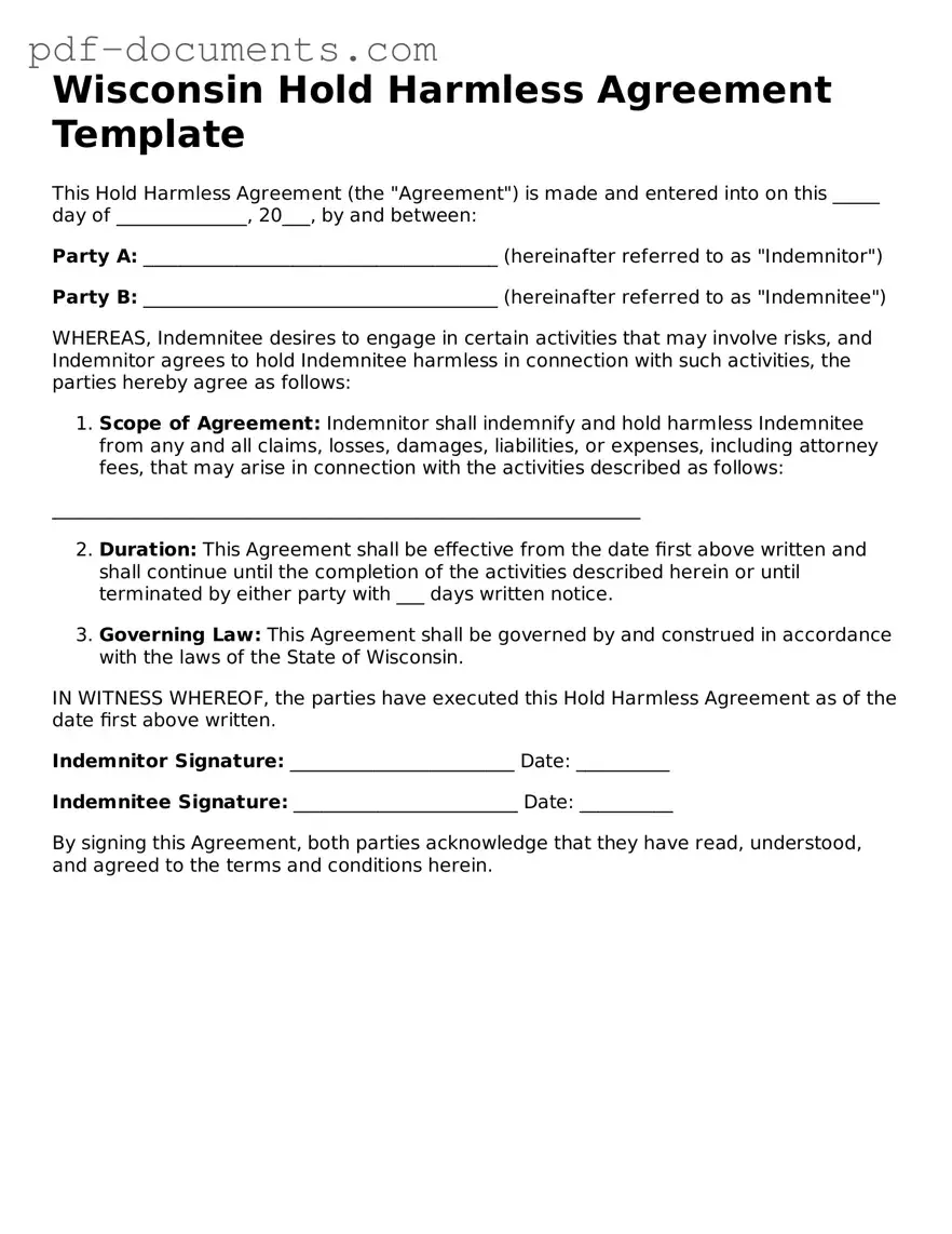 Legal Hold Harmless Agreement Template for the State of Wisconsin