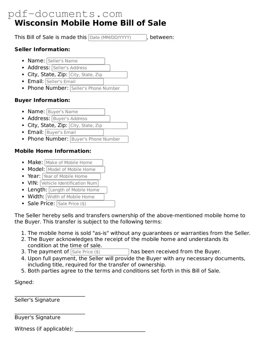 Legal Mobile Home Bill of Sale Template for the State of Wisconsin
