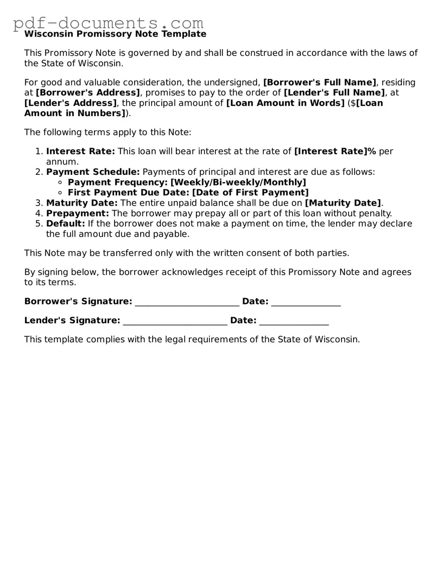 Legal Promissory Note Template for the State of Wisconsin