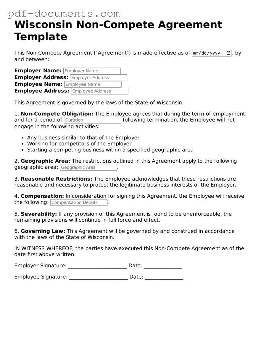 Legal Non-compete Agreement Template for the State of Wisconsin