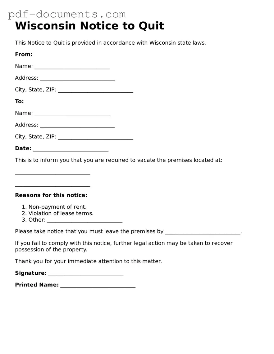 Legal Notice to Quit Template for the State of Wisconsin