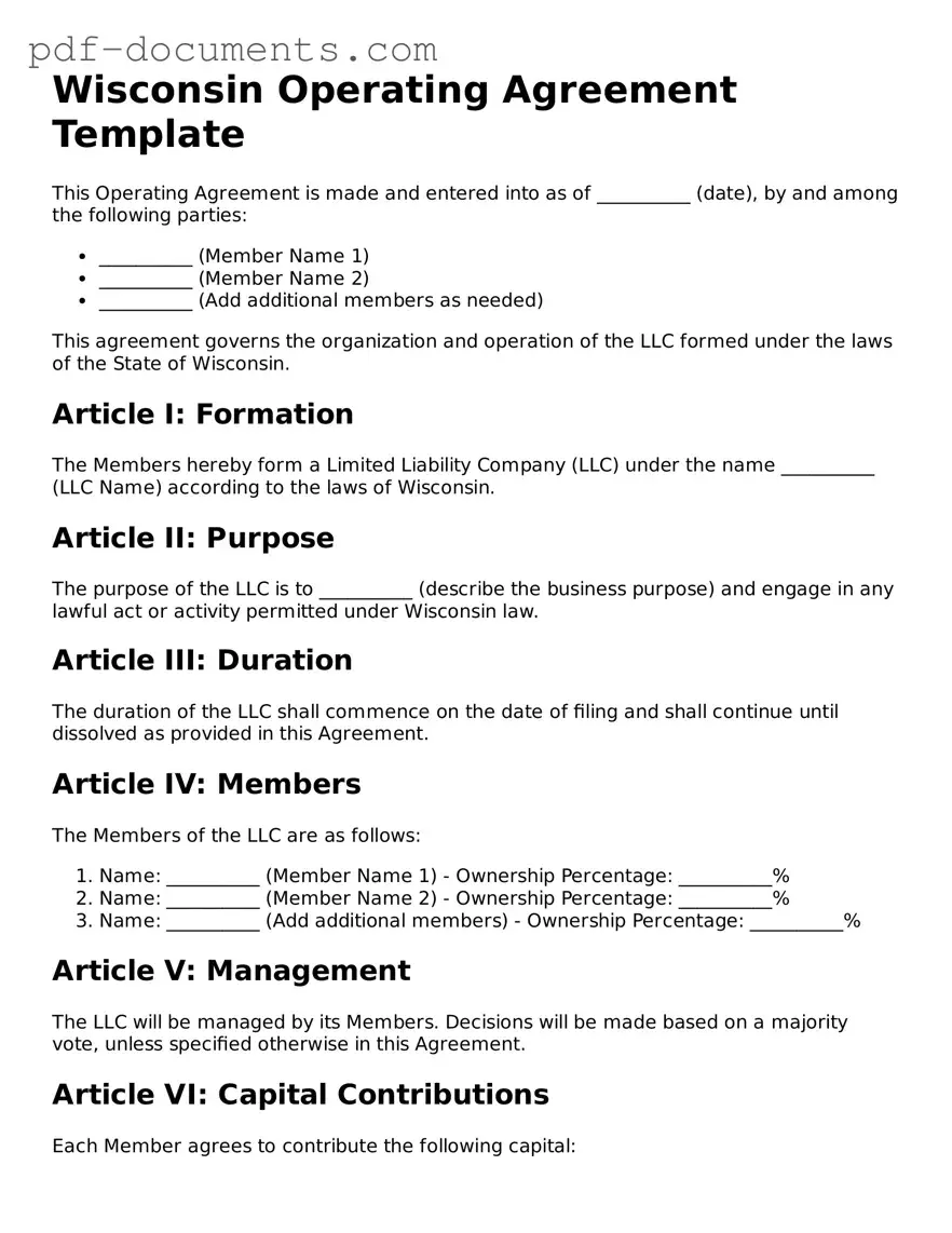 Legal Operating Agreement Template for the State of Wisconsin