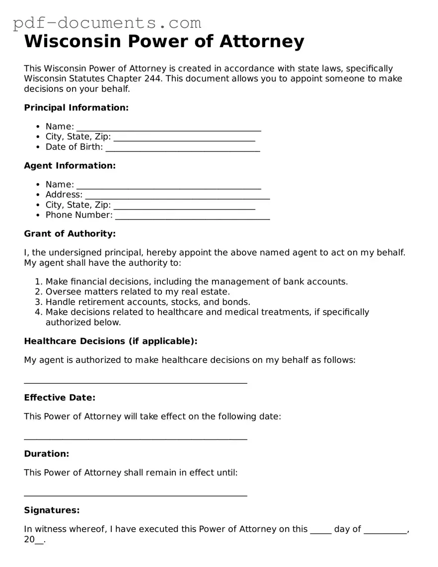 Legal Power of Attorney Template for the State of Wisconsin