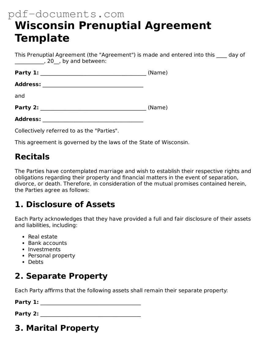 Legal Prenuptial Agreement Template for the State of Wisconsin