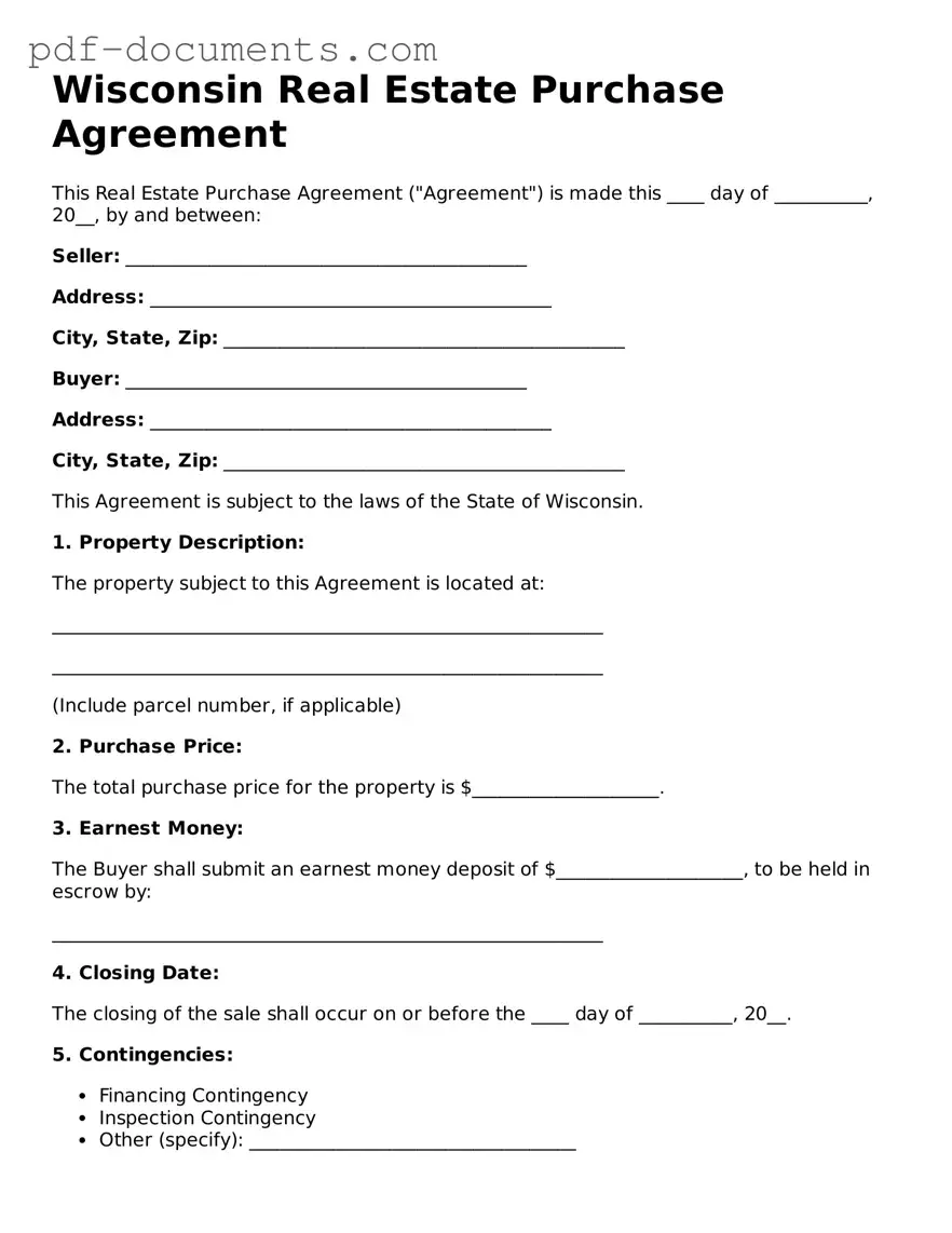 Legal Real Estate Purchase Agreement Template for the State of Wisconsin