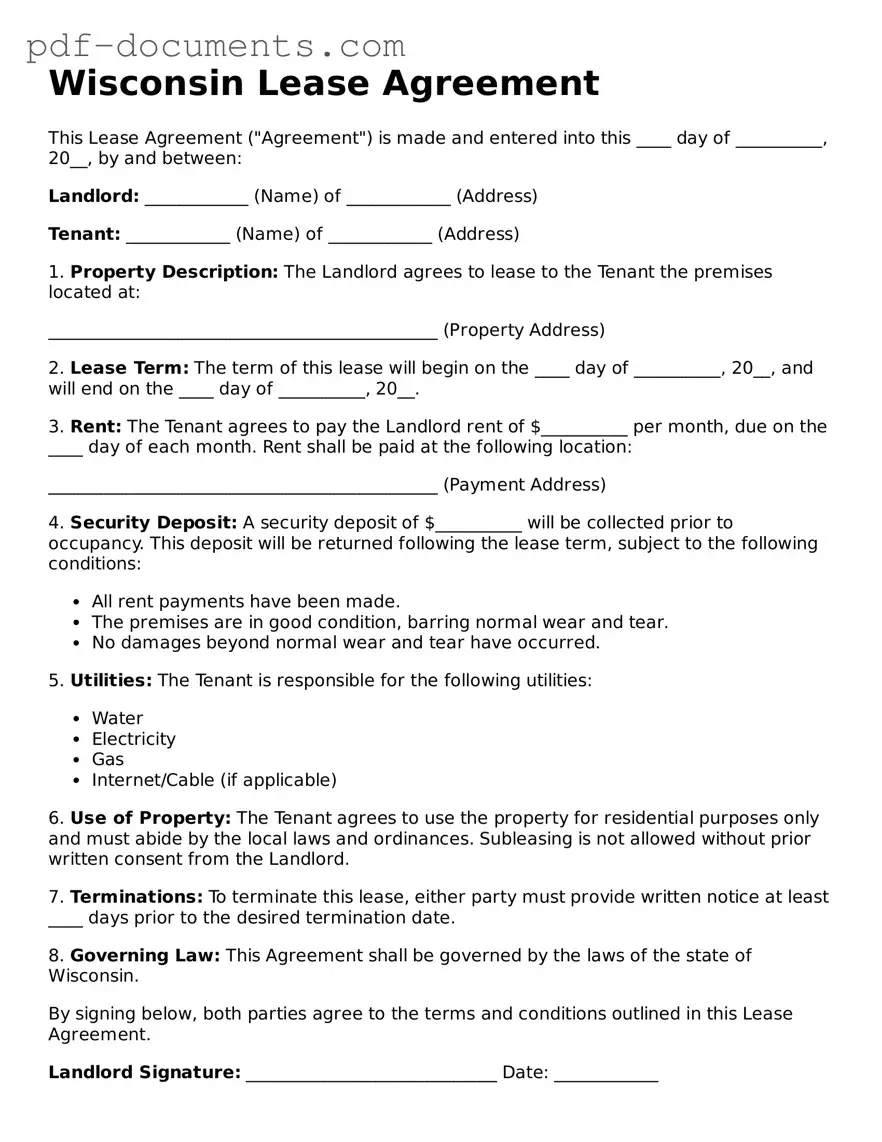 Legal Lease Agreement Template for the State of Wisconsin