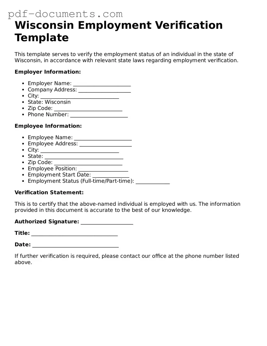 Legal Employment Verification Template for the State of Wisconsin