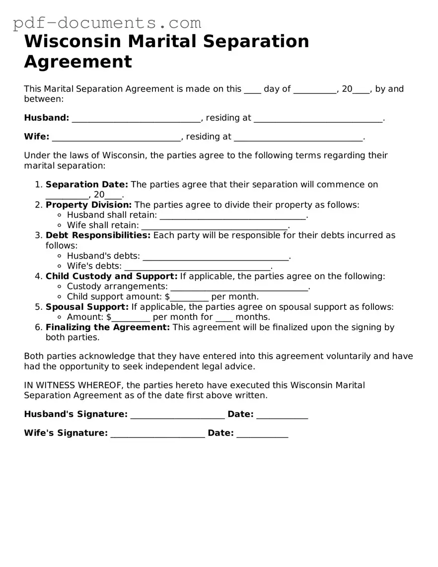 Legal Marital Separation Agreement Template for the State of Wisconsin