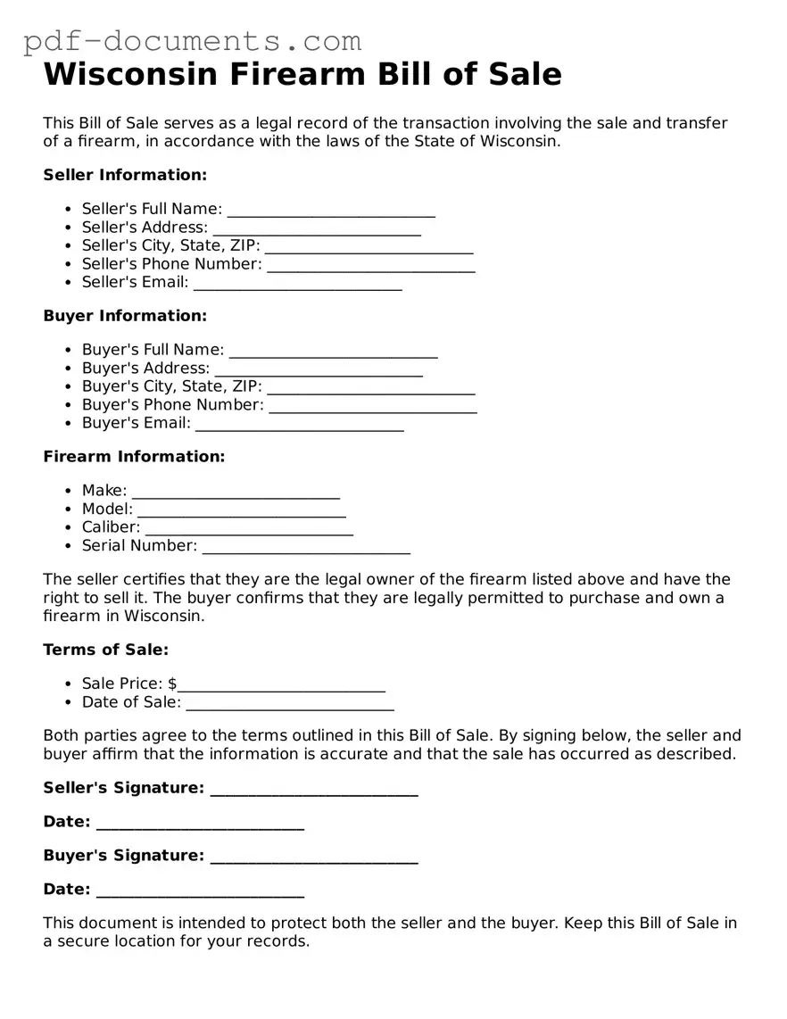 Legal Firearm Bill of Sale Template for the State of Wisconsin