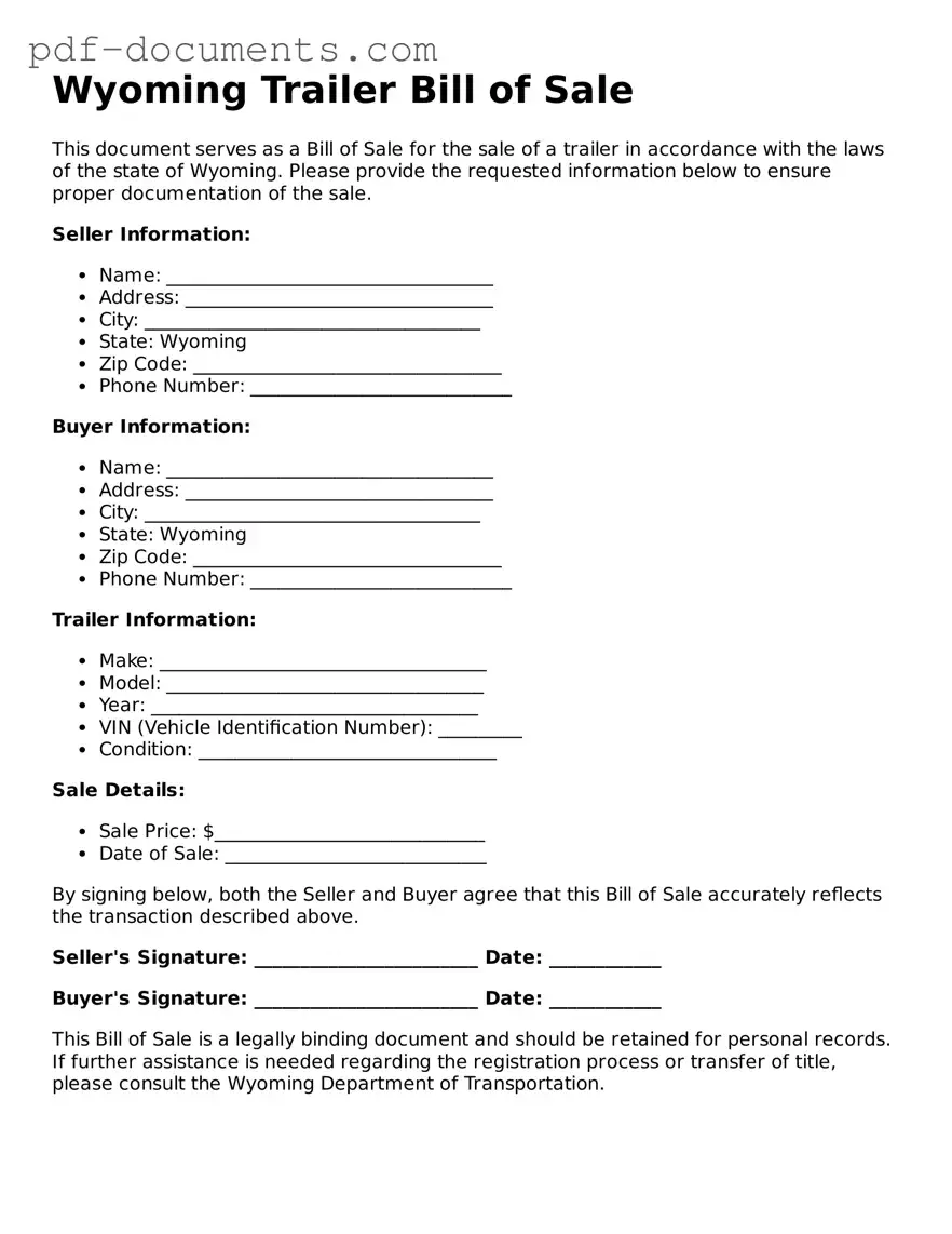 Legal Trailer Bill of Sale Template for the State of Wyoming