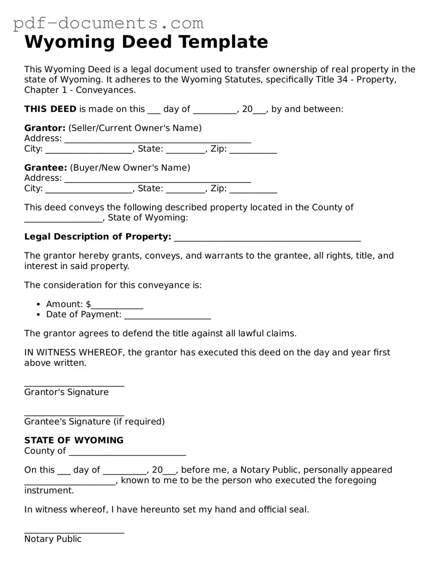 Legal Deed Template for the State of Wyoming