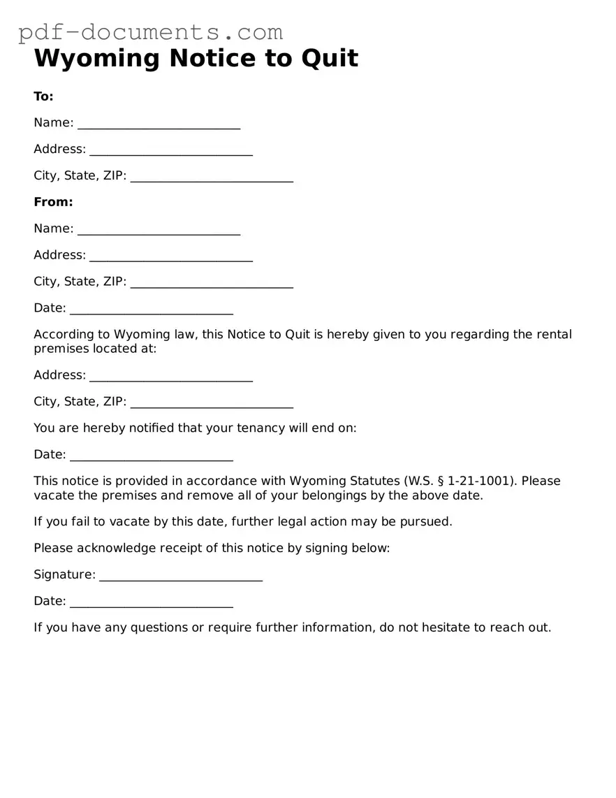 Legal Notice to Quit Template for the State of Wyoming