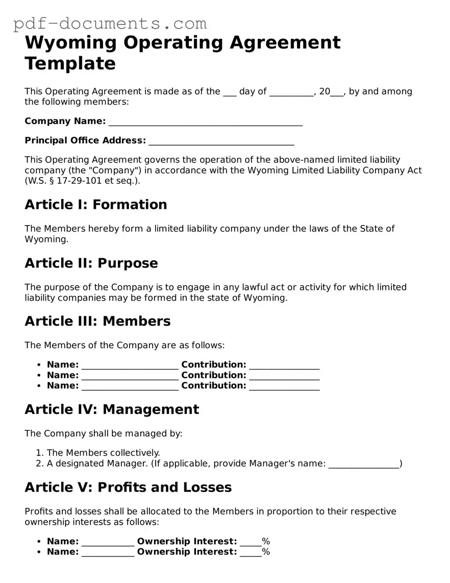 Legal Operating Agreement Template for the State of Wyoming