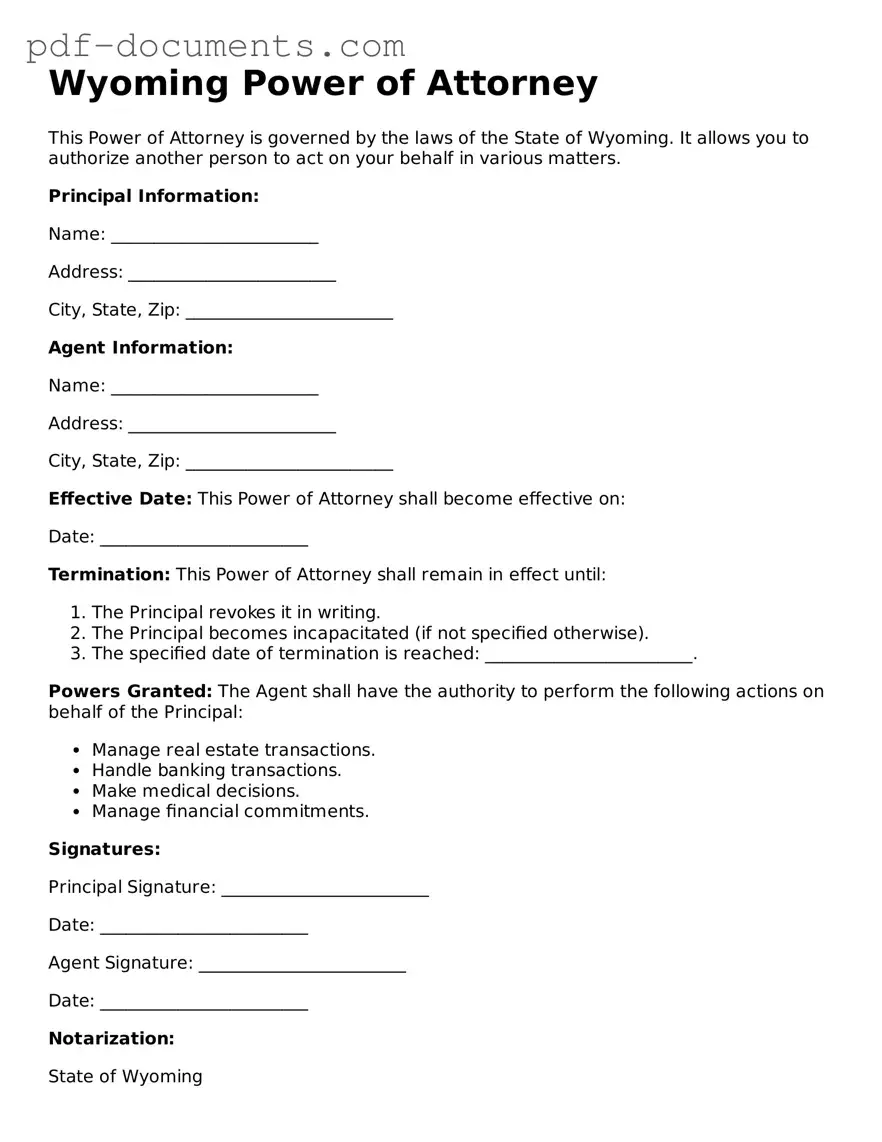 Legal Power of Attorney Template for the State of Wyoming