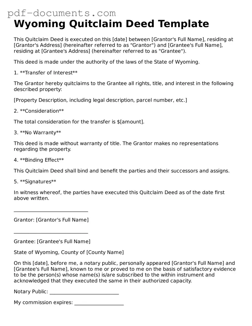 Legal Quitclaim Deed Template for the State of Wyoming