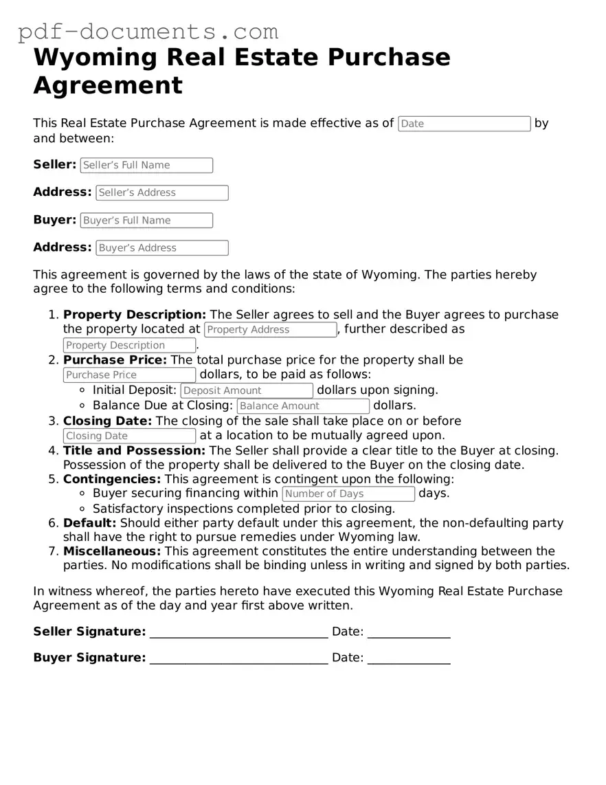 Legal Real Estate Purchase Agreement Template for the State of Wyoming